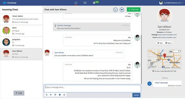 Clickdesk free live chat demonstration